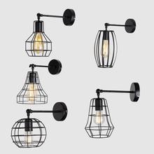 Vintage American E27  Cage Wall Lamp Black Iron Wall Lights Bedroom Bar Counter Sconce Retro Indoor Reading E27 Lamp 2024 - buy cheap