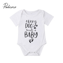 2019 Brand New 0-18M Summer Causal Toddler Baby Girl Boy Bodysuit Short Sleeve Letter Puppy Footprints White Jumpsuits Clothes 2024 - buy cheap