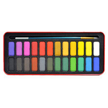 24 cores Portátil Aquarela Sólida Sólido Conjunto de Tintas da Cor de Água Conjunto com a Caixa De ferro para Desenho Pintura Pincel Suprimentos ( 2024 - compre barato