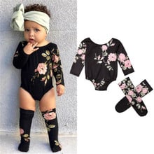 Conjunto de ropa para niñas pequeñas de 0 a 18 meses, peleles de manga larga para bebé, monos con estampado Floral negro, calcetines para bebé, conjunto para bebé recién nacido 2024 - compra barato