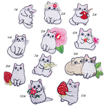 PGY Funny Cartoon Cat Fine Embroidery Patches for Clothing Sew Iron On Cute Flower Cat Badges Kid Coat Bags Badges Diy Appliques 2024 - buy cheap