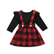 Scotland Style Kid Girls Skirt Sets Kids Baby Girls Autumn Winter Long Sleeve T Shirt Tops+Overalls Skirts 2PC Outfits Set 6M-4T 2024 - buy cheap