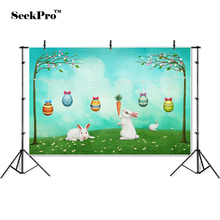 thin vinyl happy easter rabbit eggs meadow children photo Background Printed Professional indoor Photographic studio Backdrop 2024 - buy cheap