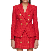Женский шерстяной пиджак, красный двубортный твидовый пиджак на пуговицах, зима 2019 2024 - купить недорого
