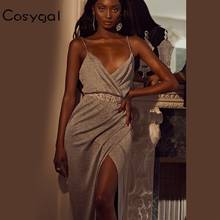 COSYGAL Crystal Maxi Dress Women Spaghetti Strap Sexy Party Dresses Elegant High Split Long Vintage Summer Dress 2019 Vestidos 2024 - buy cheap