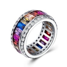 Huitan Vintage Band Ring with Colorful Cubic Zirconia Invisible Setting Luxury Jewelry Best Valentines Gift Fashion Couple Rings 2024 - buy cheap