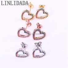 10Pair Wholesale New Fashion Colorful Cubic Zircon Micro Pave Jewelry Heart Shape Stud Earrings 2024 - buy cheap