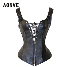 Aonve Black Gothic Corset Clothing Women Faux Leather Tops Steampunk Goth Bustiers Waist Slimming Korse Lace Up Bodice Vest 2024 - buy cheap