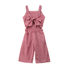 1-6Y Toddler Kids Baby Girl Red Plaid Sleeveless Bust Hole Bowknot Princess Girls Romper Jumpsuit One Pieces Summer Clothes 2024 - buy cheap