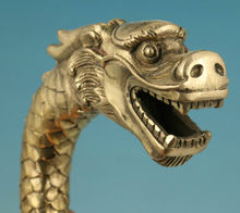 Chinês antigo bronze artesanal esculpida estátua do dragão bengala bengala cabeça 2024 - compre barato