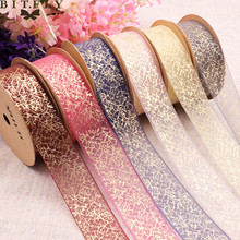 BIT.FLY 25mm 5Yard Gold Foil Snow Yarn Ribbon Handmade DIY Gift Organza Ribbon Girls Favor Hairbows Wedding Party Decoration 2024 - buy cheap