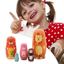 Juego de 5 unids/set de muñecos de anidación de pintura de animales de madera, muñeca rusa Matryoshka, regalo para niños, pintura a mano, juguetes para bebés, decoración del hogar 2024 - compra barato
