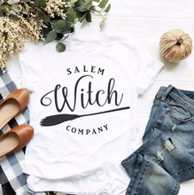 Salem Witch Company рубашка Хэллоуин День благодарения вечерние женские модные слоган Летающий метла harajuku футболка Графический Тройники top-J043 2024 - купить недорого