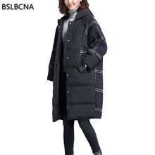 Casaco de inverno feminino com capuz, plus size, algodão, xadrez, longo, coreano, 2021 solto, casual, acolchoado, jaqueta, roupas de pão, a552 2024 - compre barato