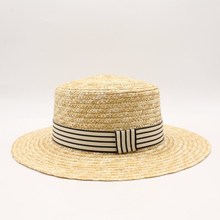 2018 chapéu de palha de trigo natural feminino, chapéu de palha com fita, 10cm de aba, chapéu boater, derby, praia, chapéu de sol, boné feminino, verão, aba larga, chapéus de proteção uv 2024 - compre barato