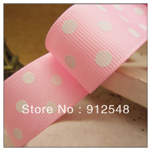 Free shipping 1" (25mm) Grosgrain ribbon Polka Dots printed pink ribbon with white dots, DIY hairbow accessories,ZYD005 2024 - buy cheap