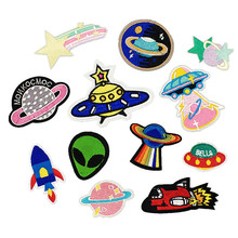 PGY UFO Alien parches Embroidered Iron on Patches for Clothing DIY Astronaut Stripes Universe Sewing Space Ship Planet Clothes 2024 - buy cheap