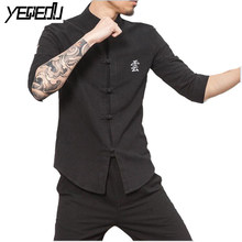 #4713 Spring Summer Cotton Linen Shirt Men Black/White Chinese Style Vintage Fashion Plus Size Embroidery Mandarin Collar 5XL 2024 - buy cheap