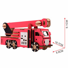 Лазерная резка, 3D деревянные пазлы, противопожарная машина, сделай сам, сборка, Детские Обучающие деревянные игрушки для детей, мальчиков 2024 - купить недорого
