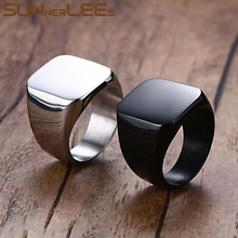 Sunnerleas-anillos de titanio de acero inoxidable para hombre, Color negro, plateado, chapado en oro, diseño cuadrado Simple, joyería de alto pulido, RC-294 2024 - compra barato