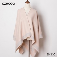 CZHCQQ Warm Cashmere Scarf Women Shawls Square Wool Poncho Hijab Stoles Big Winter Women Scarves For Ladies Luxury Brand 2019 2024 - buy cheap