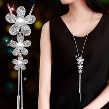 Simulated Pearl Flower Long Necklaces for Women Fashion Silver Color Chain Necklaces Pendants Female Sweater Choker Jewelry 2020 2024 - buy cheap