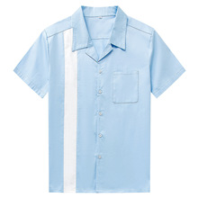 Camisa de manga corta con botones para Hombre, camisa de manga corta con rayas verticales blancas y azules, estilo Retro 2024 - compra barato
