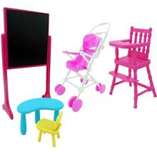 3 conjuntos de acessórios para casa de bonecas, rosa, escola, sala de estar, bebê, carrinho, móveis quadro-negro, para boneca barbie, ana, brinquedo de boneca de 4 polegadas 2024 - compre barato