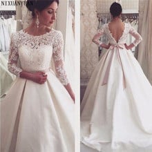 Vestido De Noiva 2020 Wedding Dresses Long A-Line 3/4 Sleeves Appliques Lace Sexy Backless Wedding Gown Bridal Dresses 2024 - buy cheap