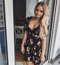 Women Summer Dress 2019 Casual Short Sleeve Boho Short Mini Sexy V-neck Dress Evening Party Floral Print Summer Beach Vestido 2024 - buy cheap