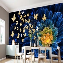 Modern Blue Flower Butterfly Wallpaper Mural Wall Paper Roll Living Room Home Wall Decor Printed Photo Wallpapers 3d Wall Murals 2024 - buy cheap