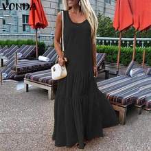 VONDA Women Bohemian Dress 2020 Summer Sexy V Neck Sleeveless Big Swing Maxi Long Party Dresses Casual Loose Plus Size Vestidos 2024 - buy cheap