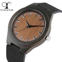 Minimalist Wooden Watch for Men Brown Round Wooden Dial Black Leather Band Watches for Man Business Style Wooden Watch Gifts 2024 - buy cheap