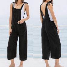 Celmia Oversized Summer Bib Jumpsuits Women Sleeveless Backless Vintage Linen Rompers Casual Solid Dungarees Plus Size Overalls 2024 - buy cheap
