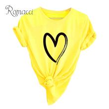 Женская футболка с круглым вырезом Romacci, повседневная хлопковая футболка с короткими рукавами и принтом сердечек, летняя футболка большого размера 5XL 2024 - купить недорого