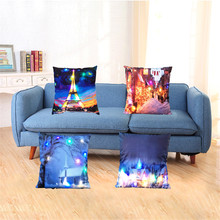 Funda de cojín decorativa para el hogar, funda de almohadas para Sofa, bonito paisaje con luz LEd de Color, ideal para la noche y el invierno 2024 - compra barato