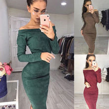 Fashion Women Off Shoulder Long Sleeve Bodycon Casual Party Evening Midi Club Dress 2024 - buy cheap