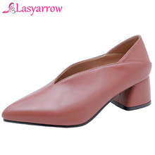 Lasyarrow-novo sapato de couro macio da avó com luva, sapatos baixos de salto alto, bico fino, sexy, sapatos preguiçosos, 2019 2024 - compre barato