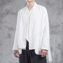 #4314 Spring Kimono Coats Men Cotton Linen Vintage Chinese Style Cardigan Kimono Jacket Male Streetwear White/Black/Blue Hip Hop 2024 - buy cheap