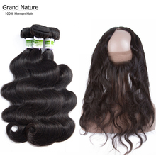 Grand Nature Pre Plucked 360 Lace Frontal Closure With 3Bundles Brazilian Body Wave Human Hair Weaves With Closure 4pcs/lot Remy 2024 - buy cheap