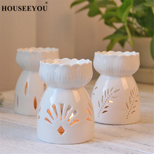 Brief White Ceramic Lotus Aromatherapy Lamp Candle Incense Burners Essential Oil Diffuser Aroma Burner Hotel Home Romantic Decor 2024 - buy cheap
