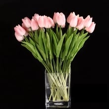 Flores de tulipán de la mejor calidad, 10 Uds. De goma Real para decoración para el conejo de bodas, tulipán rosa 2024 - compra barato