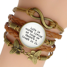 Anne of green gáveis citações cabochão de vidro tecido bracelete de couro & pulseira inspiradoras joias 2024 - compre barato