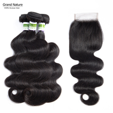 Grand natural pacote de cabelo humano com fecho, natural, ondulado, brasileiro, com fecho remy 2024 - compre barato