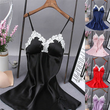 2019 New Sexy Women V-neck Exotic Dresses Satin Silk Lace Lingerie Pajama Nightwear Strap Deep V-neck Dress Nightgown Sleepwear 2024 - buy cheap