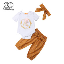 Baby Girls Clothes Set Newborn Summer Kids Outfit Infant Bodysuit+Knot Dot Pants+Headband Toddler Girls Set 3pcs 0-18M 2024 - buy cheap
