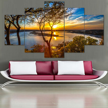 Quadros de tela impressos em hd modernos, 5 peças, pintura de paisagem natural de alvorada, decoração para casa, sala de estar 2024 - compre barato