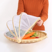 1Pc Hand Woven Bug Proof Basket Dustproof Picnic Basket Handmade Fruit Vegetable Bread Cover Wicker Basket With Gauze 2024 - buy cheap