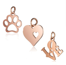 Fnixtar  Rose Gold Color Hollow Dog Paw Love Heart Letter Love Charms Pendants Handmade DIY Jewelry Making  10Piece/Lot 2024 - buy cheap