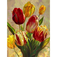 5d artesanal pintura diamante redondo tulipa vermelha flor ponto cruz imagens de strass quadrado completo diamante bordado flor 2024 - compre barato